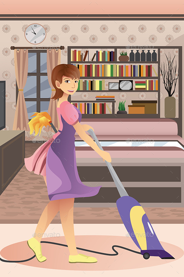 Happy Woman Vacuuming Carpet Happy Woman Vacuuming Carpet