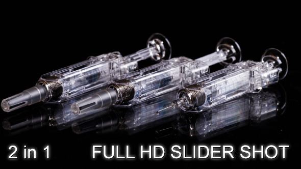 2 in 1 Three Syringes on Black Mirror Background 2 in 1 Three Syringes on Black Mirror Background