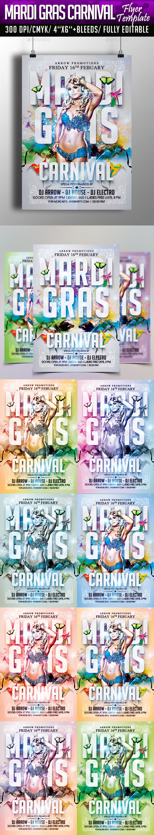 Mardi Gras Carnival Flyer Template (Clubs & Parties)