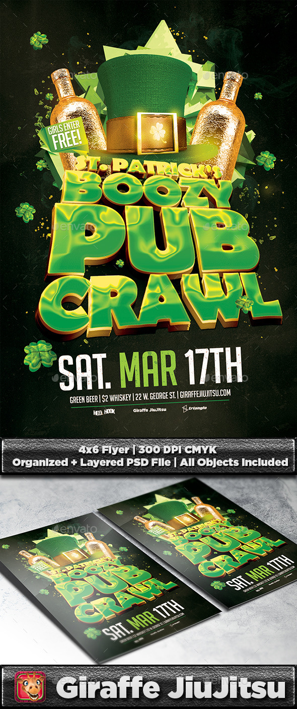 St. Patty's Boozy Pub Crawl Flyer Template (Holidays)