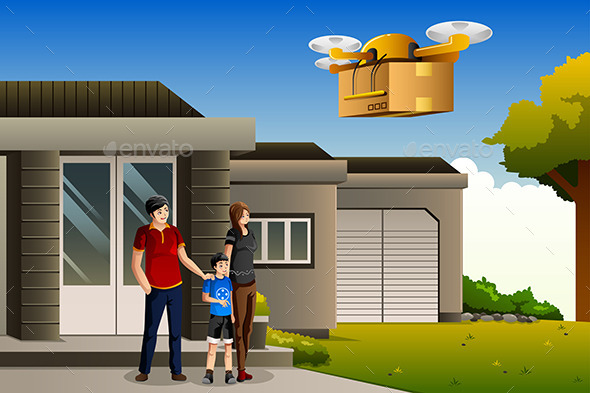 Family Expecting a Drone Package Delivery (Commercial / Shopping)