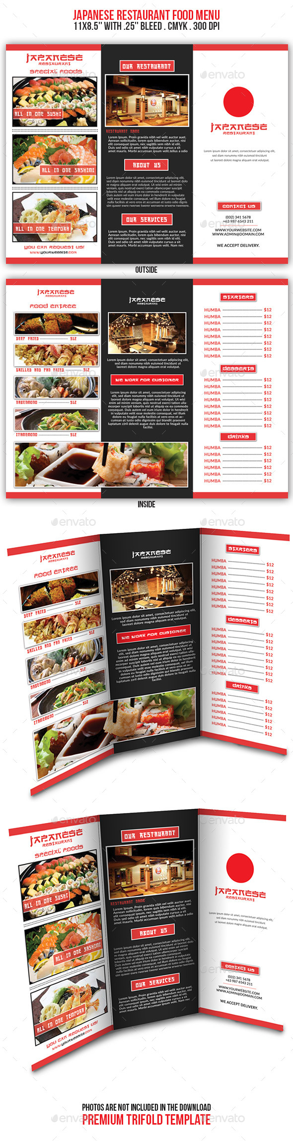 Japanese Restaurant Food Menu Trifold (Corporate)