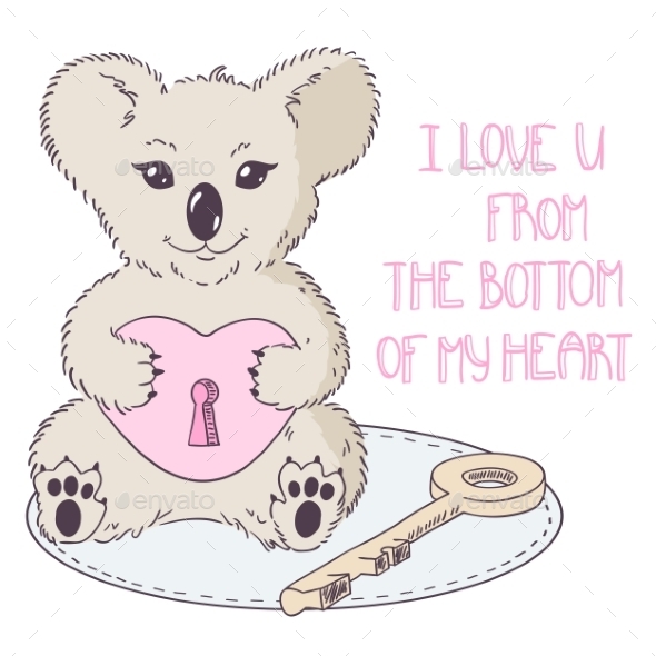 Koala with Heart and Key (Valentines)