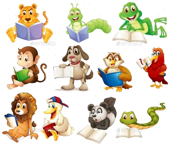 Group of Animals Reading (Animals)