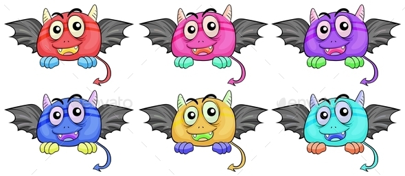 GraphicRiver Six Smiling Monster Heads with Wings 10246497 GraphicRiver Six Smiling Monster Heads with Wings 10246497