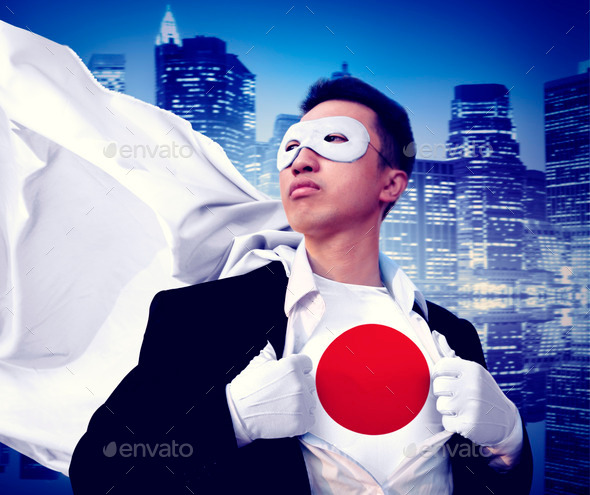 Superhero Businessman Japanese Cityscape Concept (Misc) Photo Download