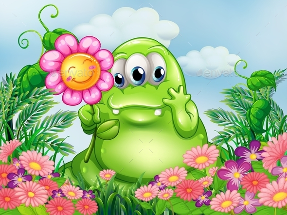 GraphicRiver Green Monster in the Garden 10246638 GraphicRiver Green Monster in the Garden 10246638