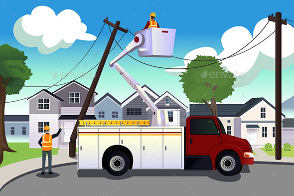 GraphicRiver Worker Fixing Broken Power Lines 10246646 GraphicRiver Worker Fixing Broken Power Lines 10246646