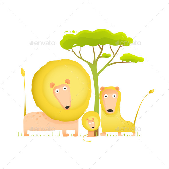 GraphicRiver Lions Family Portrait Funny Cartoon 10247534 GraphicRiver Lions Family Portrait Funny Cartoon 10247534
