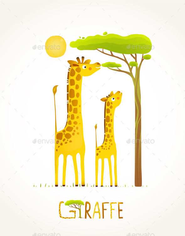 GraphicRiver Fun Cartoon African Giraffe Animals Eating Foliage 10247641 GraphicRiver Fun Cartoon African Giraffe Animals Eating Foliage 10247641