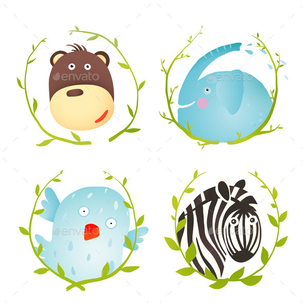 GraphicRiver Monkey Zebra Elephant Bird Funny Cartoon Portraits 10247647 GraphicRiver Monkey Zebra Elephant Bird Funny Cartoon Portraits 10247647