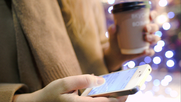 Walking Woman With Coffee Typing Text Message Walking Woman With Coffee Typing Text Message