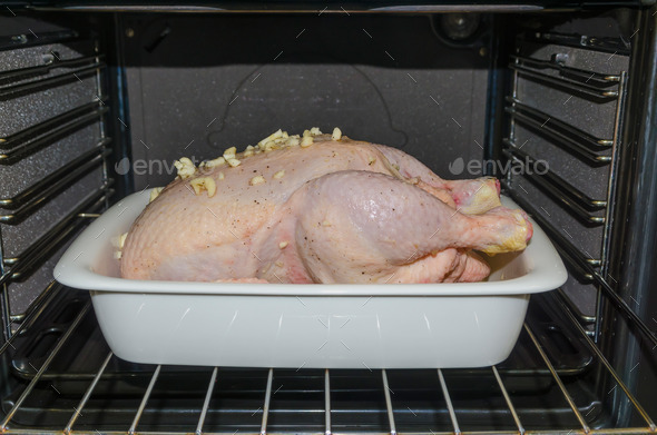 Raw chicken in the oven
