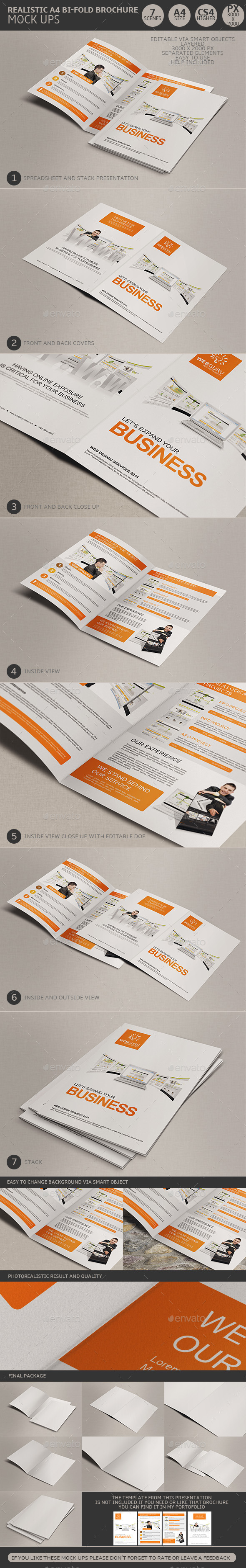 Realistic A4 Bi Fold Brochure Mock Ups Realistic A4 Bi Fold Brochure Mock Ups