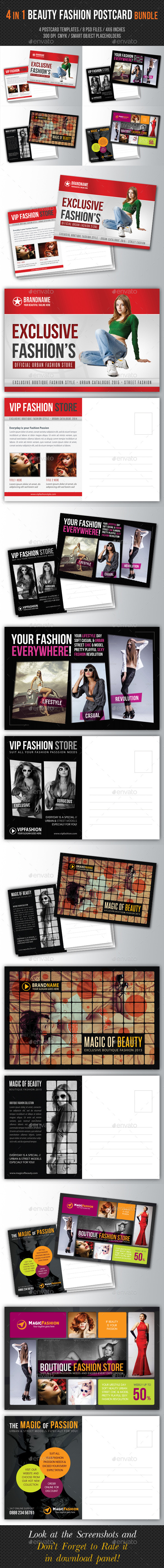 4 in 1 Fashion and Beauty Postcard Template Bundle 4 in 1 Fashion and Beauty Postcard Template Bundle