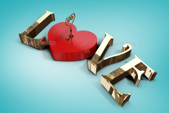 Love with lock and key against blue vignette background (Misc) Photo Download