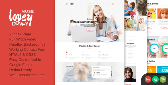 Lovey Dovey One Page Parallax Muse Template