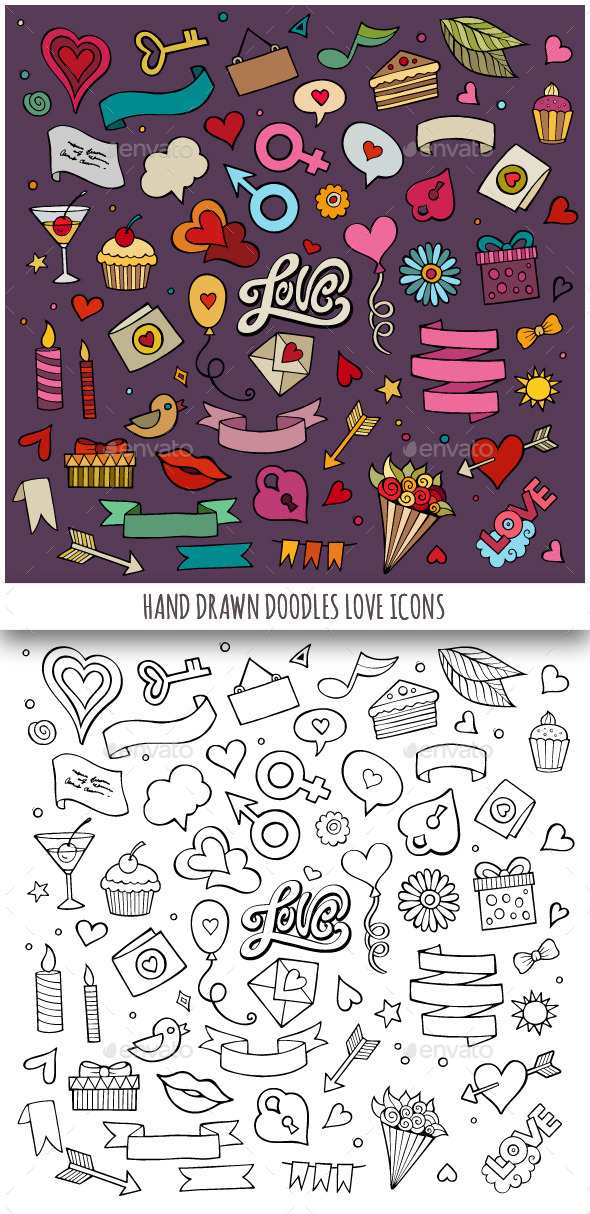 GraphicRiver Hand Drawn Love Doodles Icons 10267516 GraphicRiver Hand Drawn Love Doodles Icons 10267516
