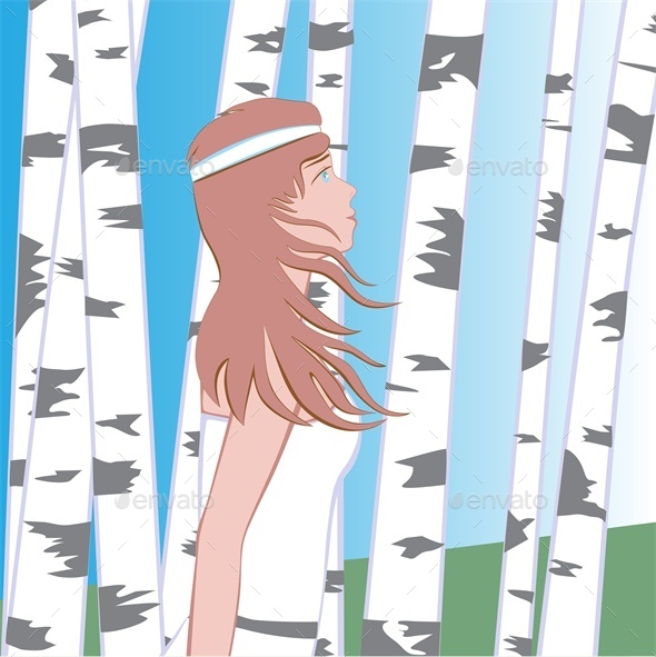 Girl Between Birches (People)