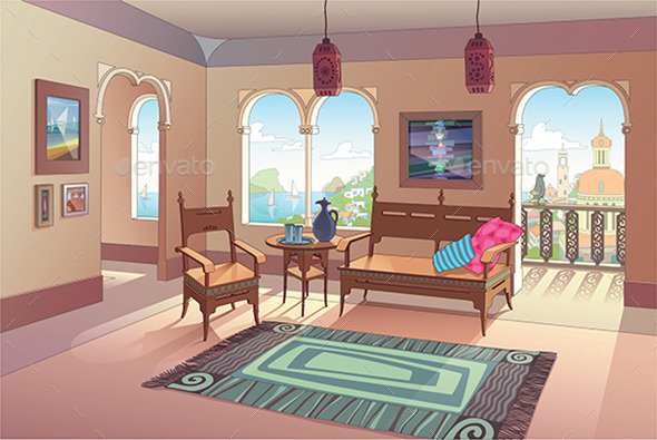 GraphicRiver Light Living Room in Oriental Style 10270056 GraphicRiver Light Living Room in Oriental Style 10270056