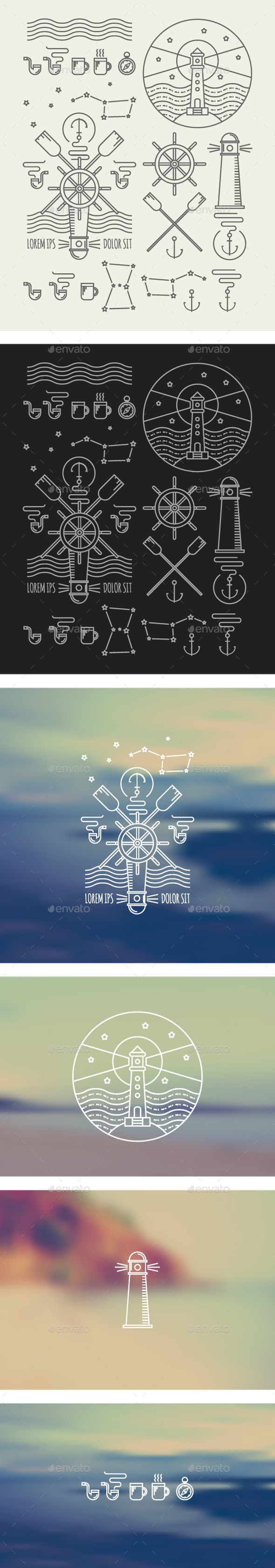 Set of Sea Themed Icons Set of Sea Themed Icons