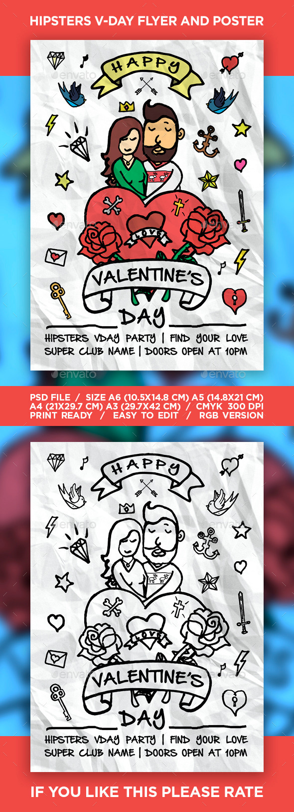 Hipsters Valentine s Day Party Flyer Poster Hipsters Valentine s Day Party Flyer Poster