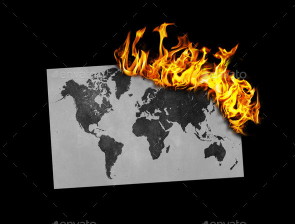 Flag burning - world map (Misc) Photo Download
