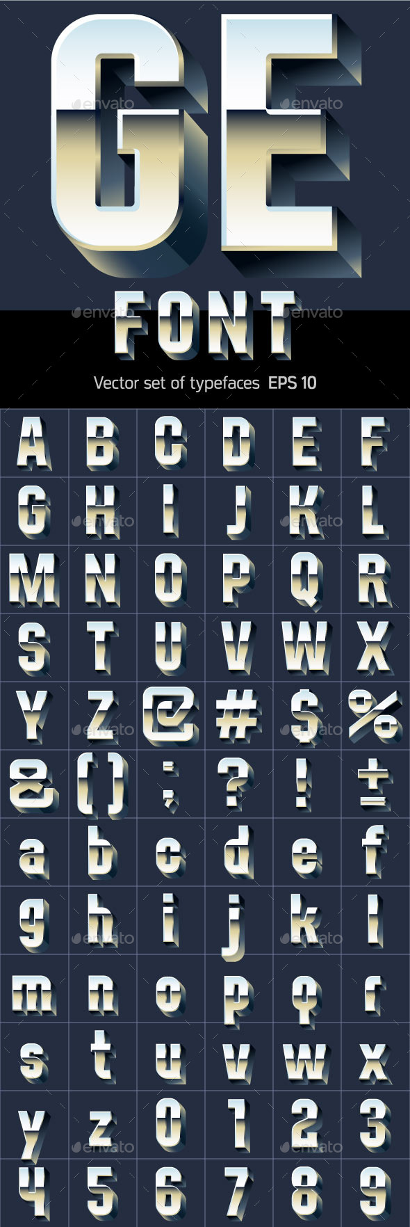 Silver Chrome and Aluminum 3D Font Silver Chrome and Aluminum 3D Font