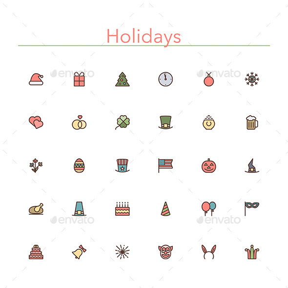 GraphicRiver Holidays Colored Line Icons 10289535 GraphicRiver Holidays Colored Line Icons 10289535
