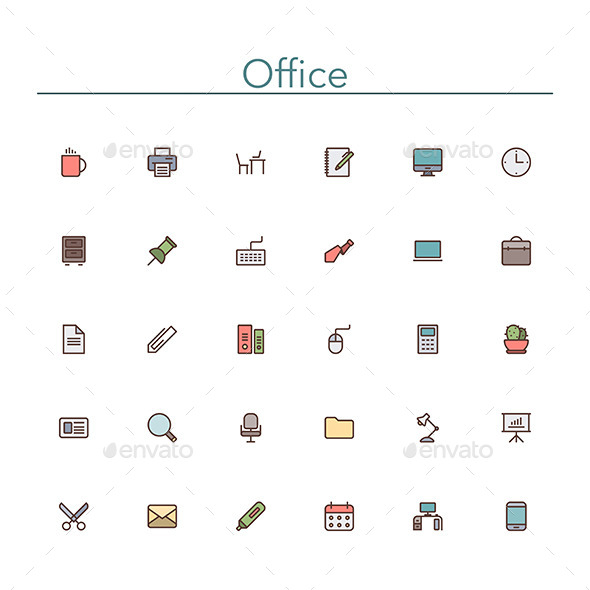 Office Colored Line Icons Office Colored Line Icons