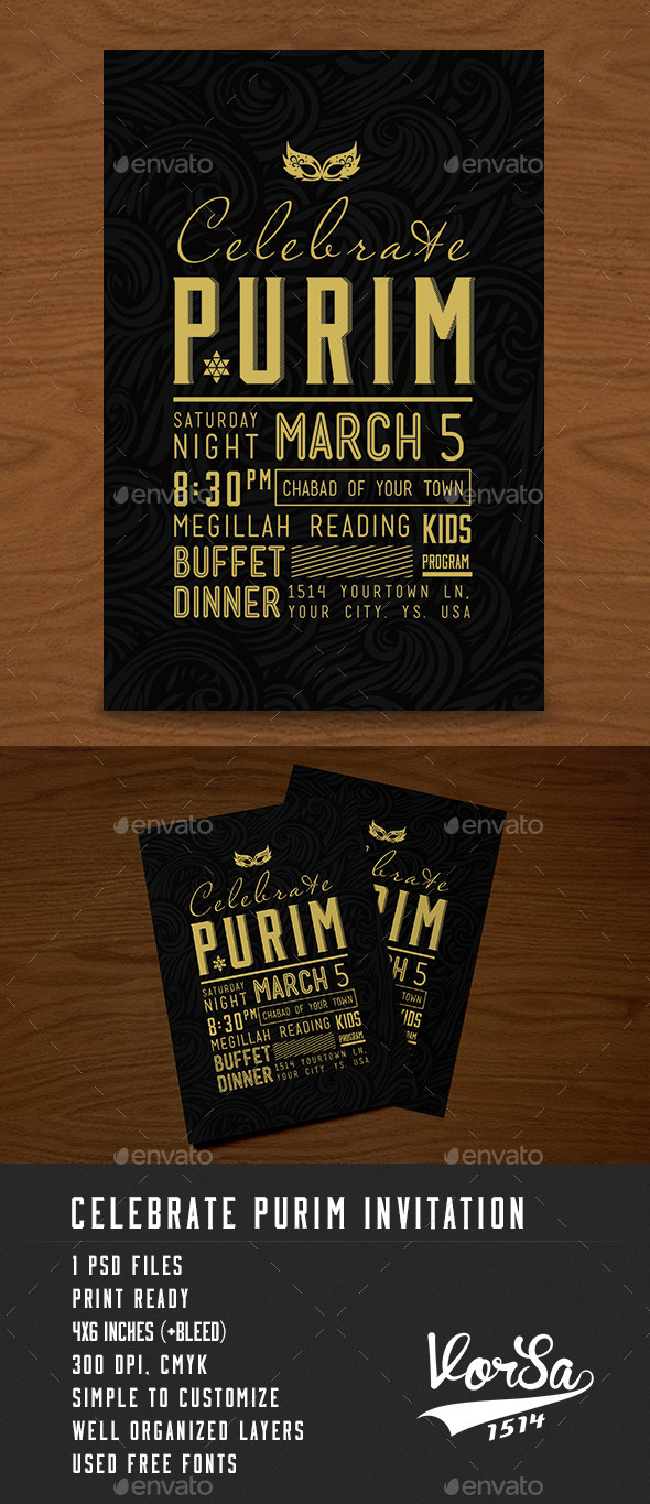 GraphicRiver Celebrate Purim Invitation 10289725 GraphicRiver Celebrate Purim Invitation 10289725