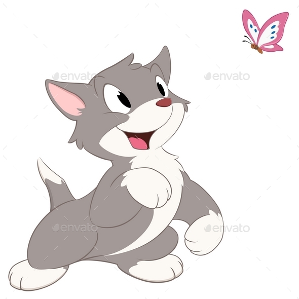 GraphicRiver Cartoon Cat Butterfly 10303493 GraphicRiver Cartoon Cat Butterfly 10303493