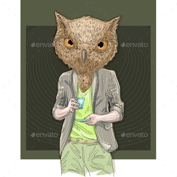 GraphicRiver Owl Man Drinking Coffee 10303794 GraphicRiver Owl Man Drinking Coffee 10303794