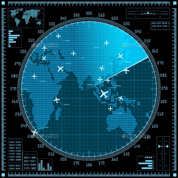 GraphicRiver Blue Radar Screen with Planes and World Map 10304027 GraphicRiver Blue Radar Screen with Planes and World Map 10304027