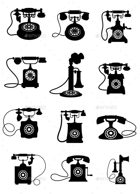 GraphicRiver Silhouette of Vintage Telephones 10307039 GraphicRiver Silhouette of Vintage Telephones 10307039