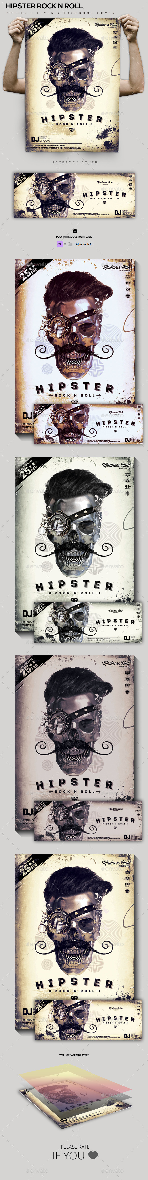 Hipster Rock N Roll Party Flyer/Poster/FB Cover (Clubs & Parties)