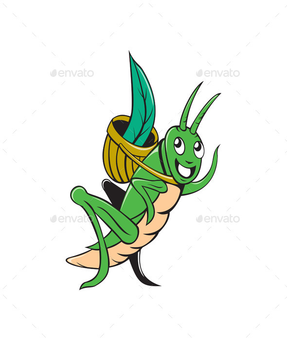 Grasshopper Carrying Basket Grass Cartoon Grasshopper Carrying Basket Grass Cartoon