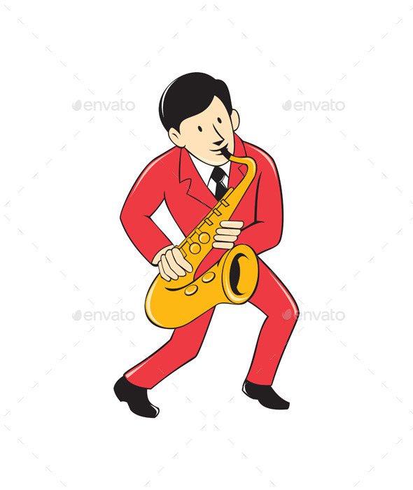 GraphicRiver Musician Playing Saxophone Cartoon 10308034 GraphicRiver Musician Playing Saxophone Cartoon 10308034