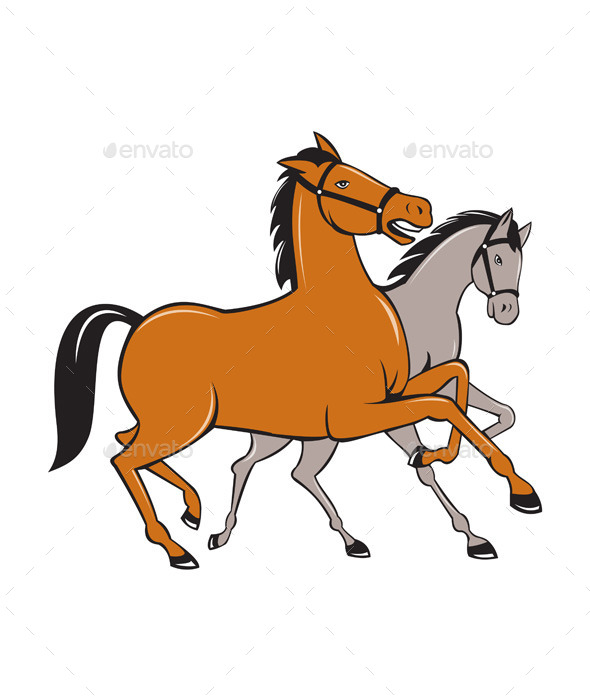 GraphicRiver Two Horses Prancing Side Cartoon 10308077 GraphicRiver Two Horses Prancing Side Cartoon 10308077