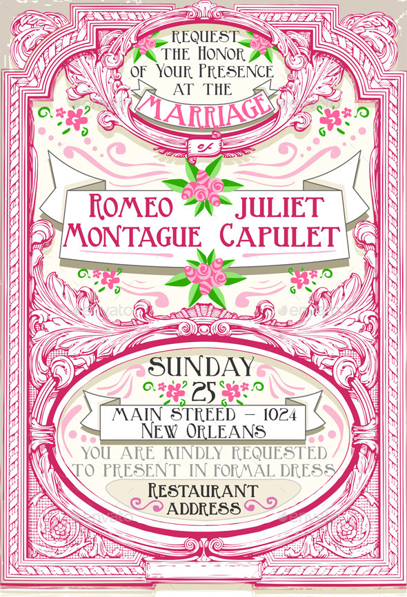 Pink Floral Vintage Wedding Invite (Weddings)