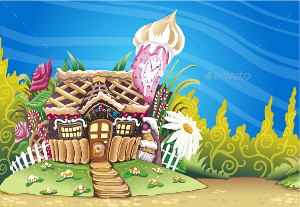 Fantasy Marzipan Sweets House Background (Food)