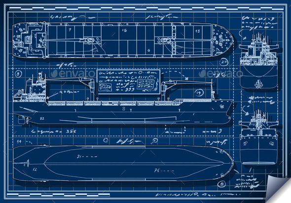 GraphicRiver Blue Print of a Cargo Ship 10310516