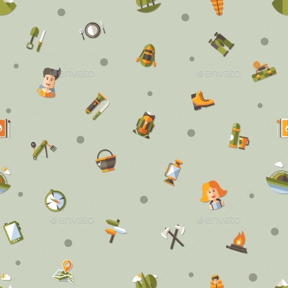 Modern Flat Camping and Hiking Pattern Modern Flat Camping and Hiking Pattern