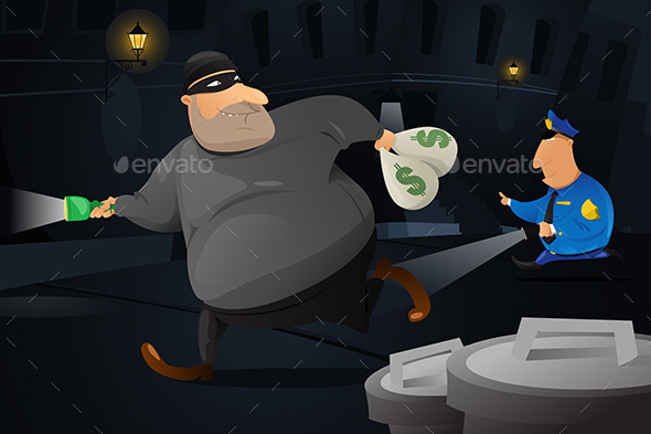GraphicRiver Policeman Catching a Robber in a Dark Alley 10320207 GraphicRiver Policeman Catching a Robber in a Dark Alley 10320207