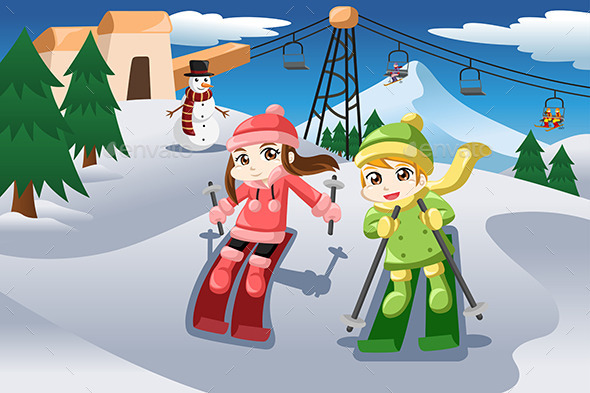 GraphicRiver Kids Skiing 10320247 GraphicRiver Kids Skiing 10320247