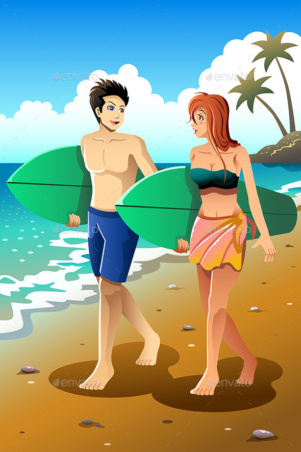 GraphicRiver Surfer Couple on the Beach 10320259 GraphicRiver Surfer Couple on the Beach 10320259