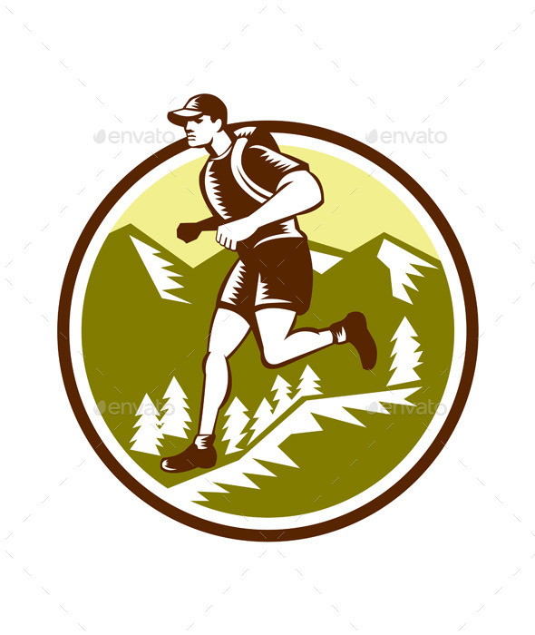 GraphicRiver Cross Country Runner Mountains Circle Woodcut 10323156 GraphicRiver Cross Country Runner Mountains Circle Woodcut 10323156
