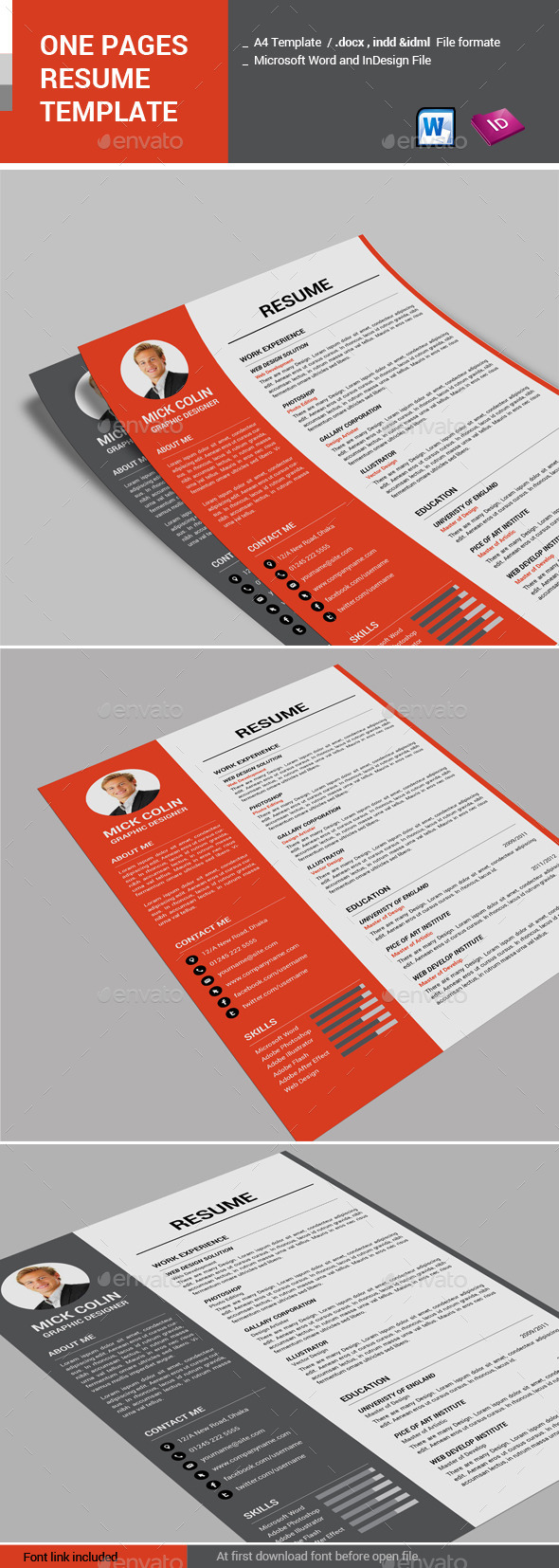 One Pages Resume Template