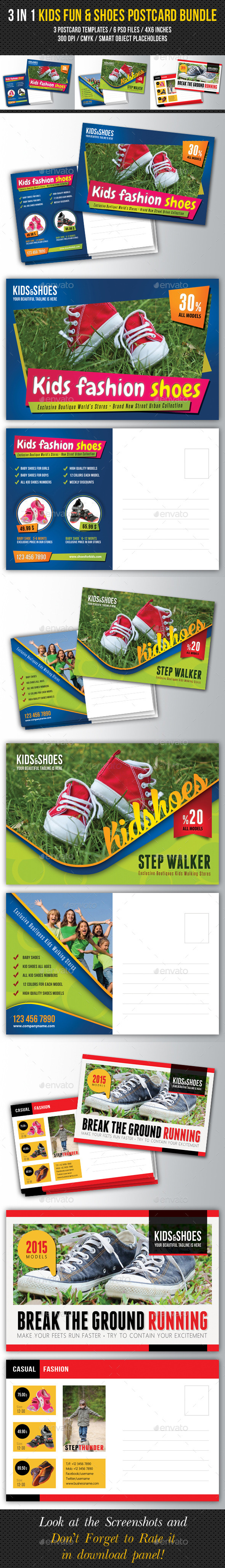 GraphicRiver 3 in 1 Kids Fun and Shoes Postcard Bundle 10330577 GraphicRiver 3 in 1 Kids Fun and Shoes Postcard Bundle 10330577