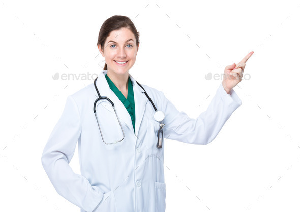 Brunette woman doctor with finger up (Misc) Photo Download